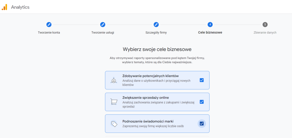 Śledzenie konwersji w Google Analytics – wybór celów biznesowych