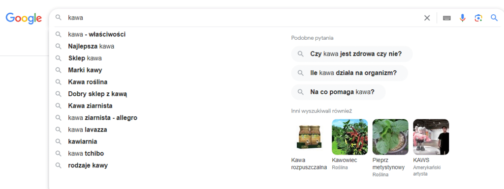 Sugestie fraz kluczowych w wyszukiwarce Google