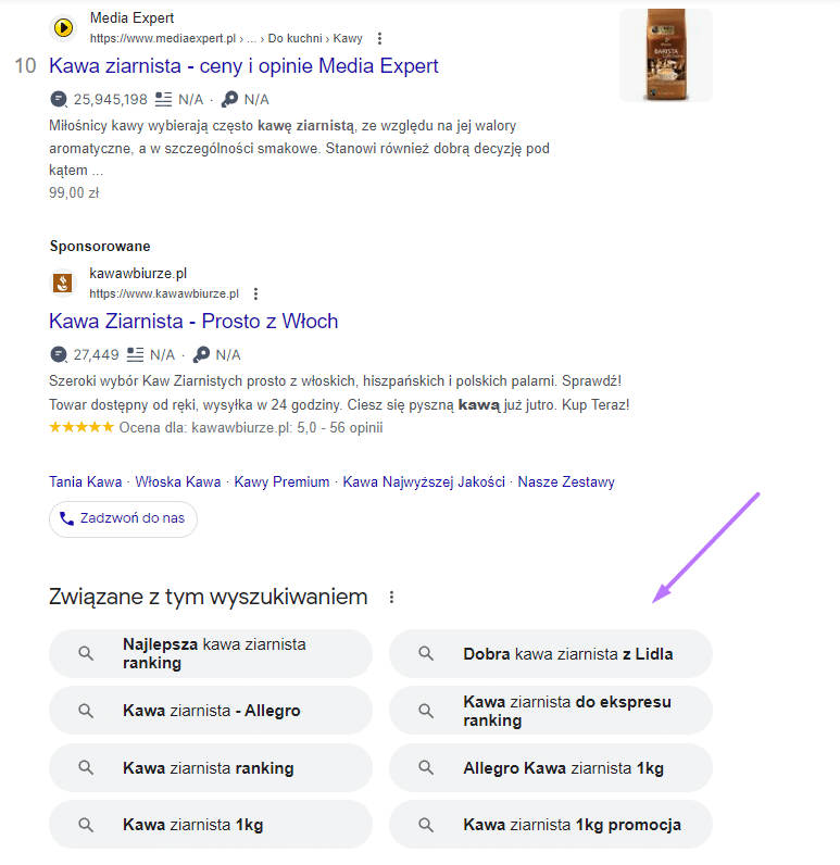 Powiązane wyszukiwania w Google