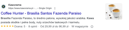 Widok rating stars (gwiazdek z oceną użytkowników) w wynikach wyszukiwania Google