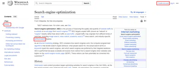 Sample internal links on the Wikipedia page