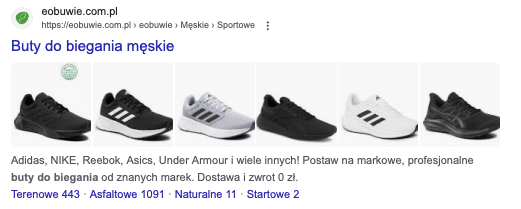 Widok breadcrumbs (nawigacji okruszkowej) w wynikach wyszukiwania Google