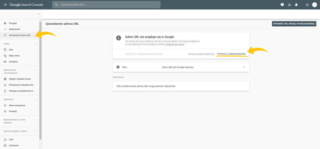 Google Search Console - prośba o zaindeksowanie