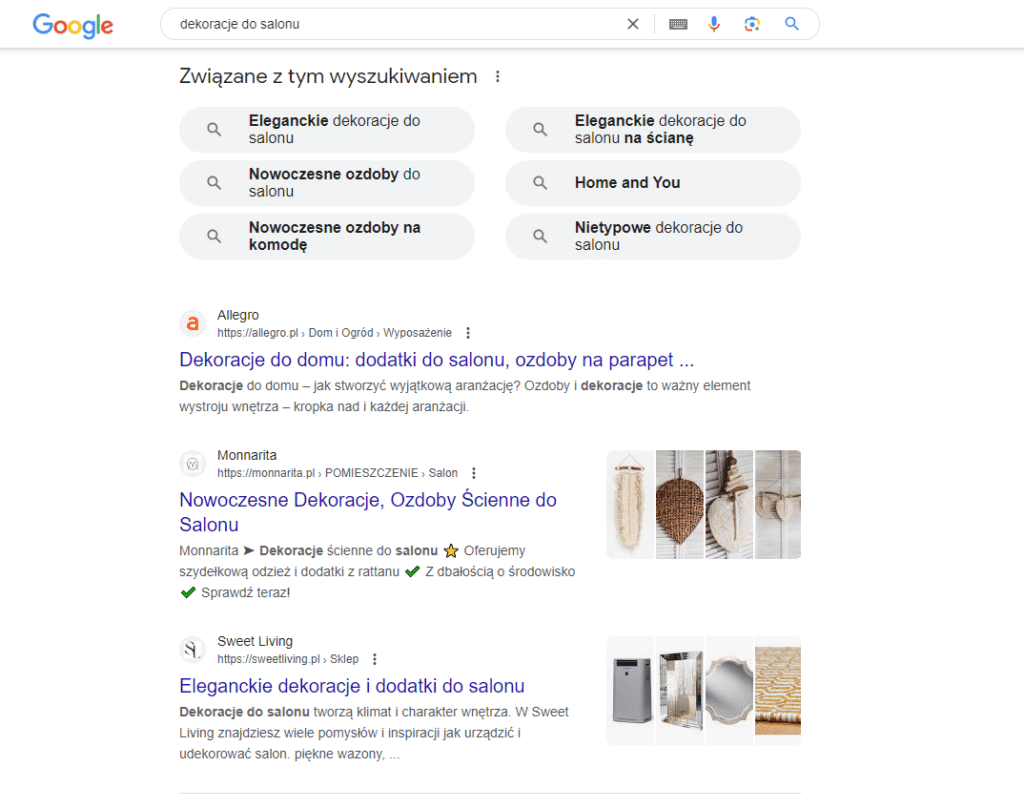 Research słów kluczowych w Google - sekcja "Związane z tym wyszukiwaniem"