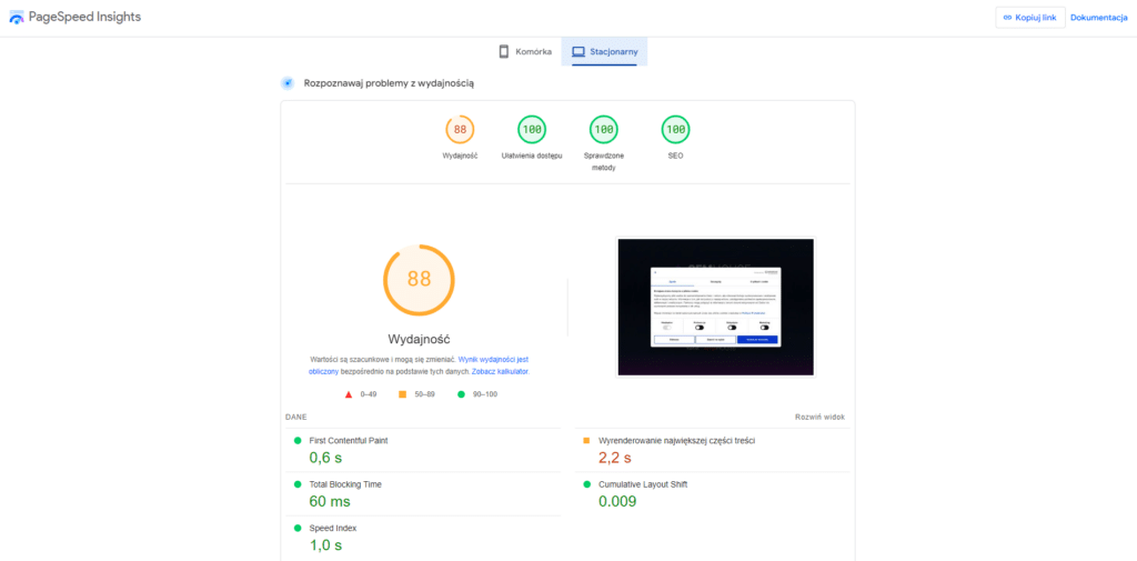 Google PageSpeed Insights - analiza wydajności strony internetowej