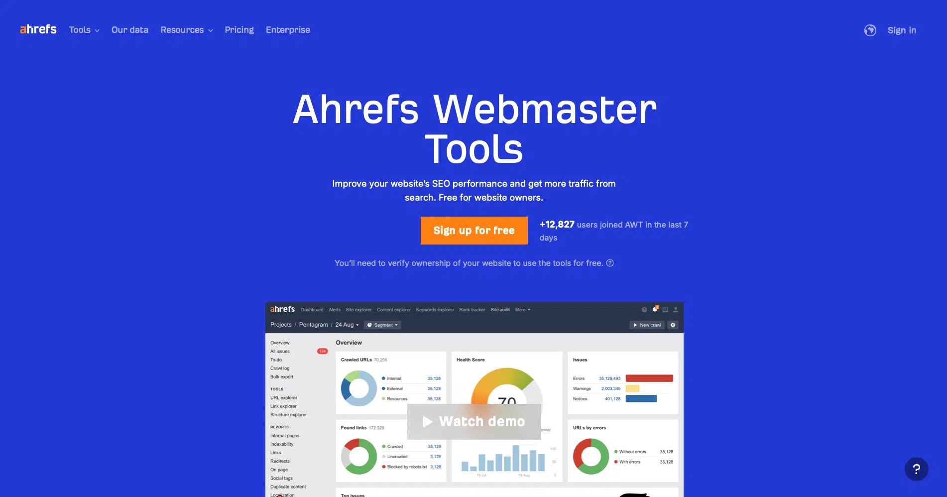 Ahrefs Webmaster Tools