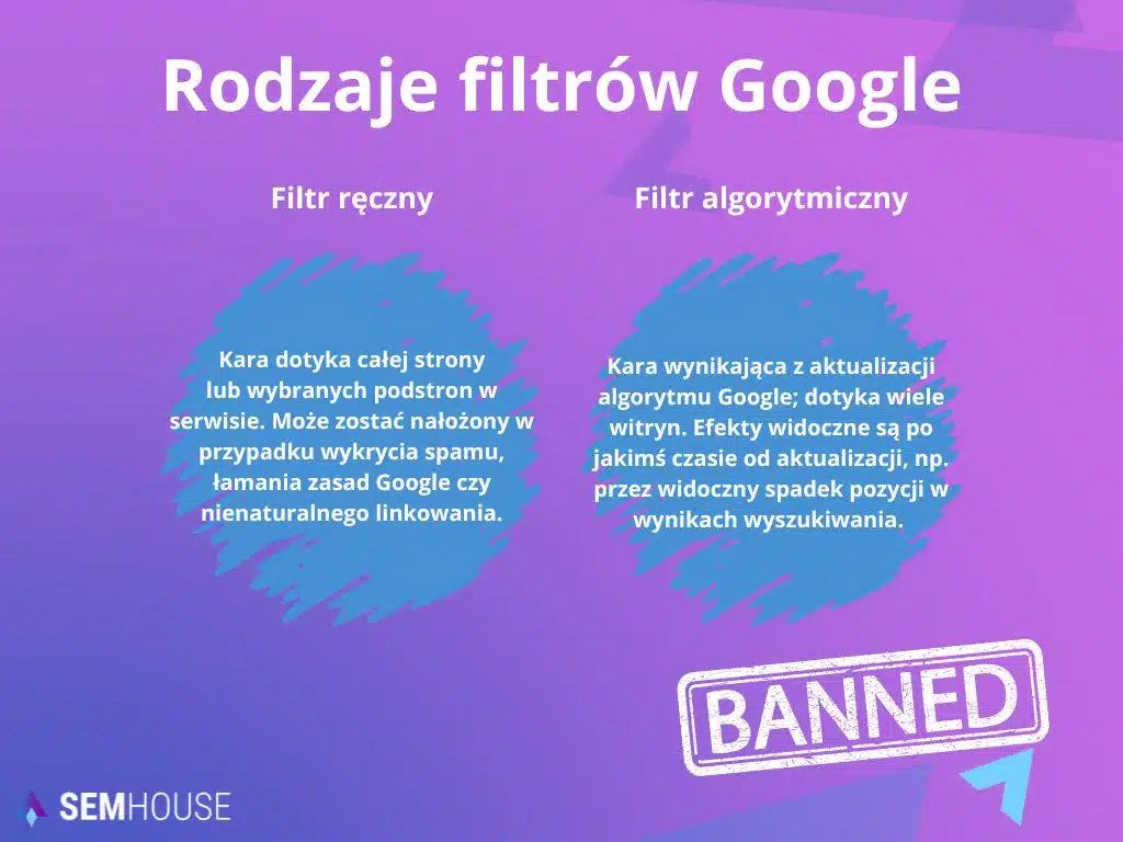 rodzaje filtrow google