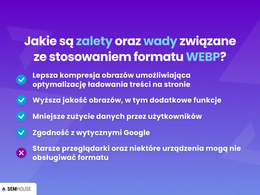 Jakie są zalety oraz wady związane ze stosowaniem formatu WEBP?