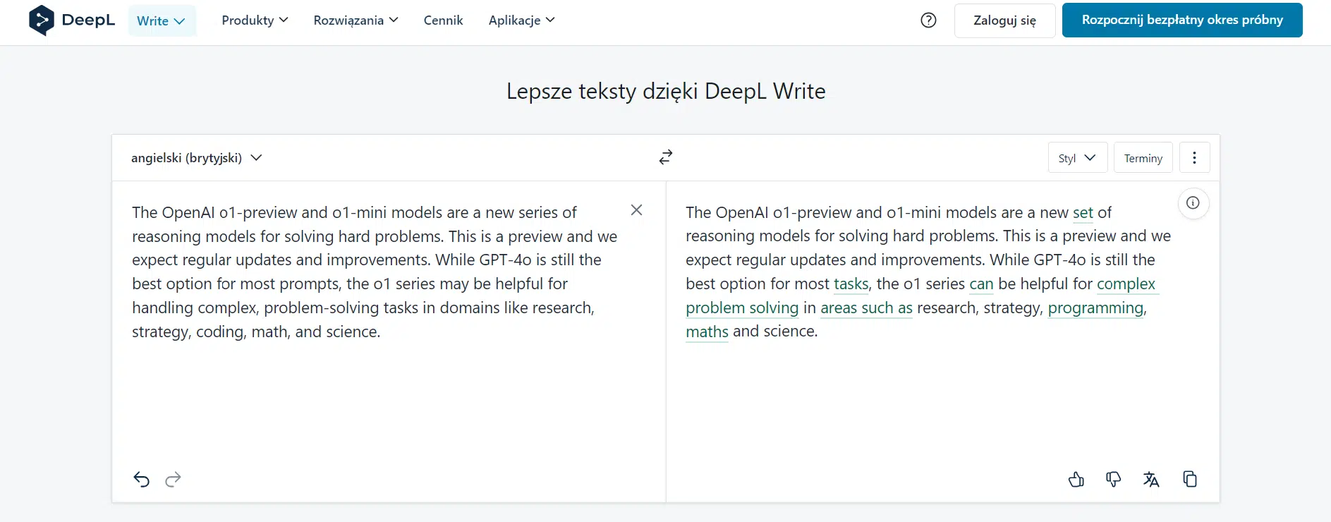 DeepL Write - narzędzie oparte na sztucznej inteligencji, pozwalające na dopracowanie tekstu pod względem poprawności i stylu