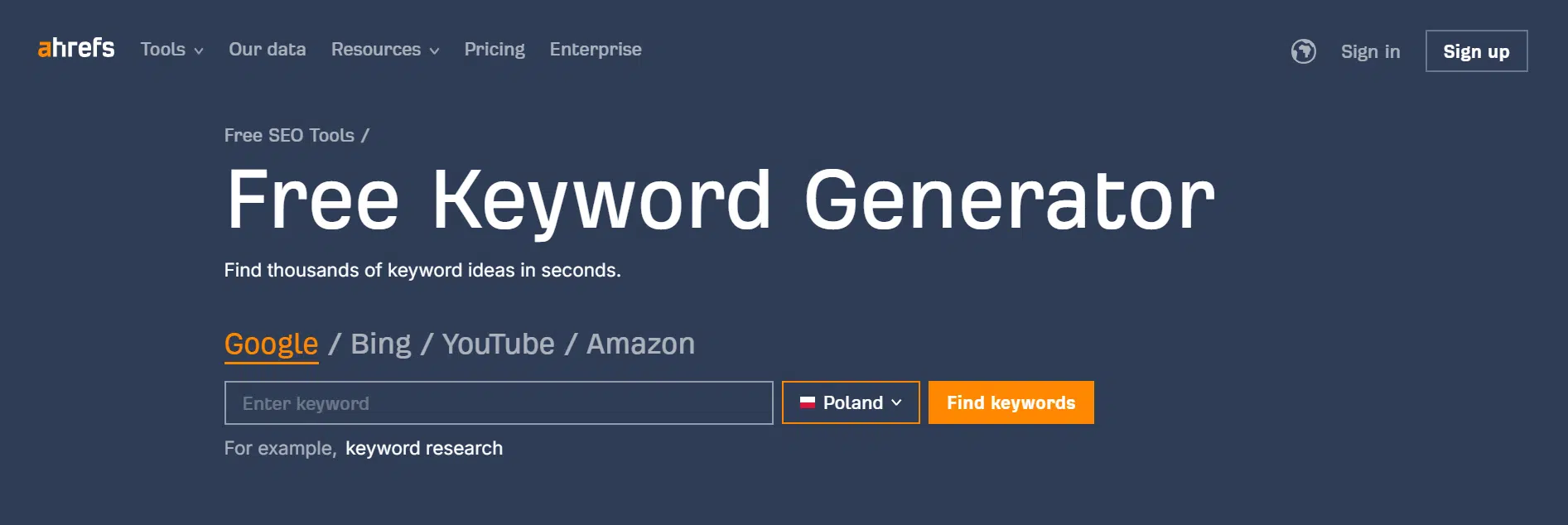 Free Keyword Generator od Ahrefs