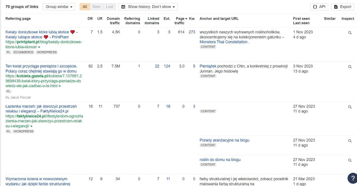 Reffering Domains - analiza domen odsyłająch w Ahrefs