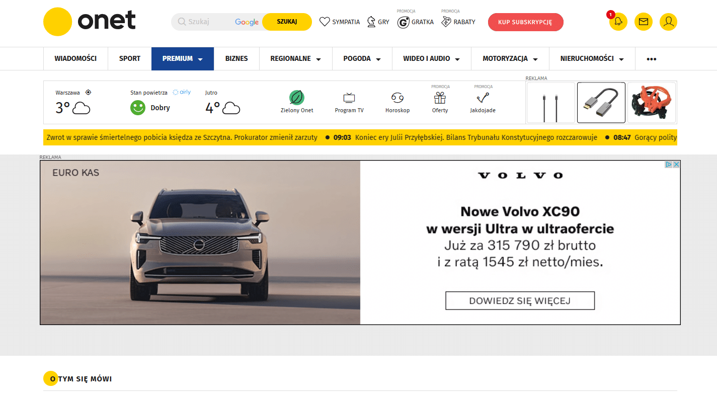 Przykład kampanii Google Ads w sieci reklamowej (tu na portalu horyzontalnym onet.pl)