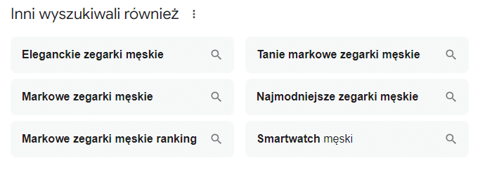 Podobne wyszukiwania w Google - na przykładzie frazy "męski zegarek"