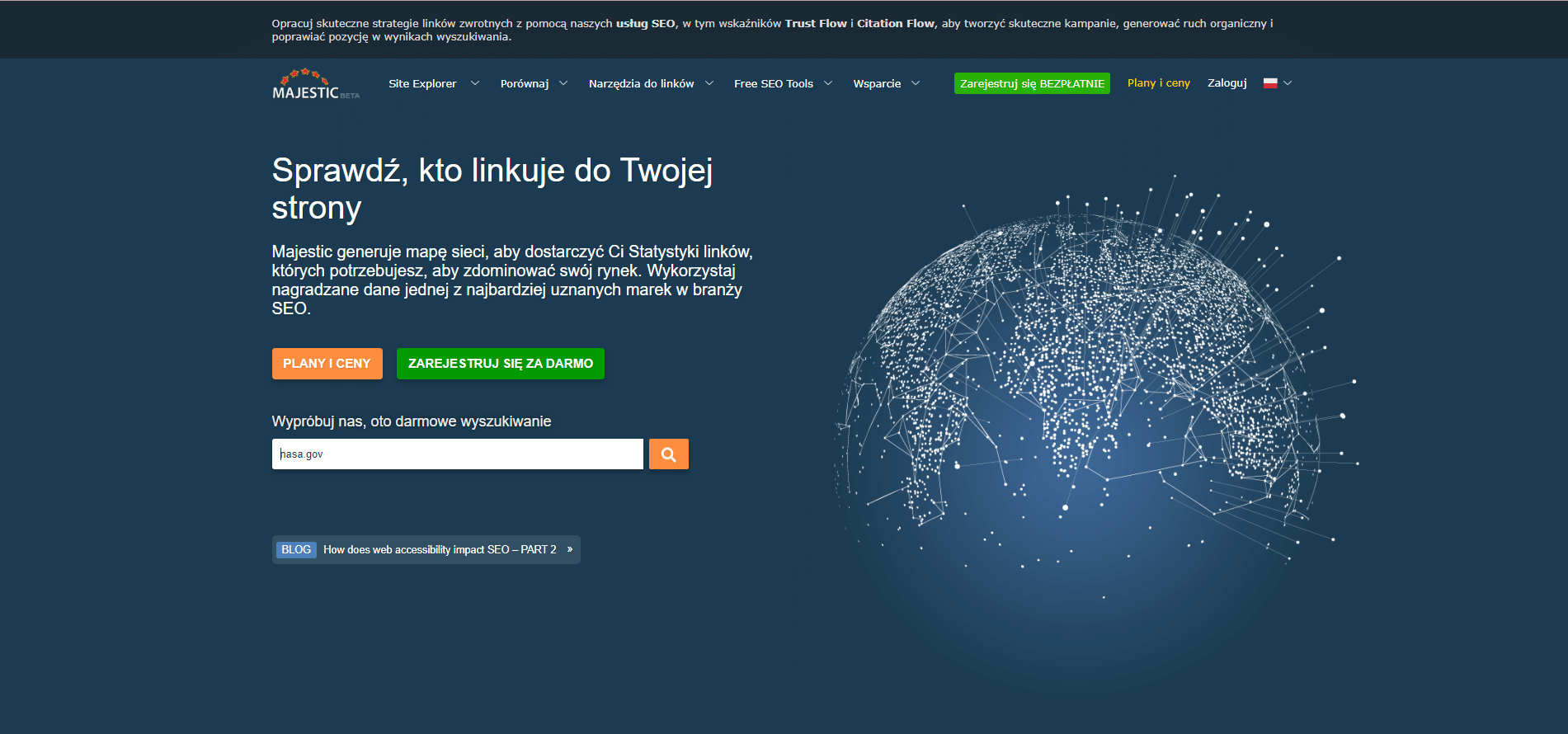Majestic SEO - narzędzie do analizy profilu linków stron internetowych