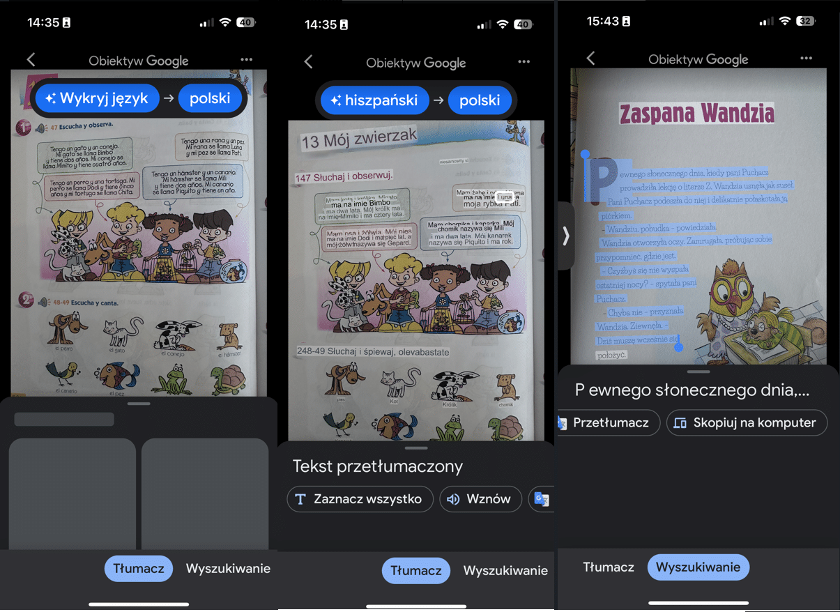 Google Lens - rozpoznawanie i tłumaczenie tekstu