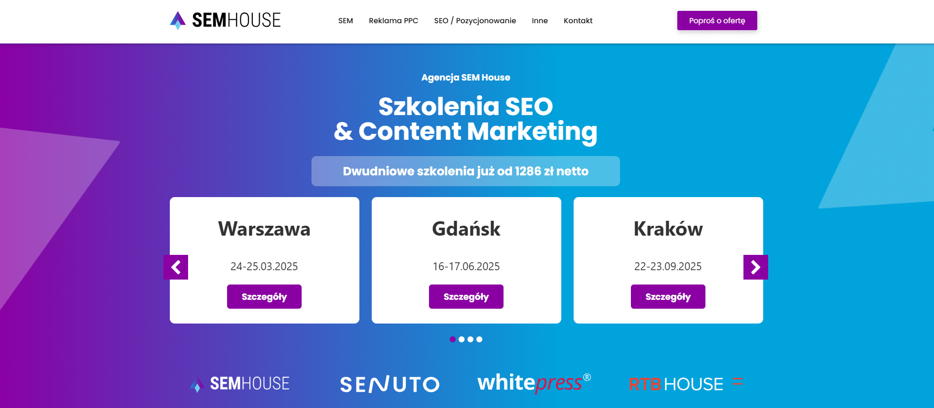 Landing page - przykład (szkolenia SEO & content marketing)