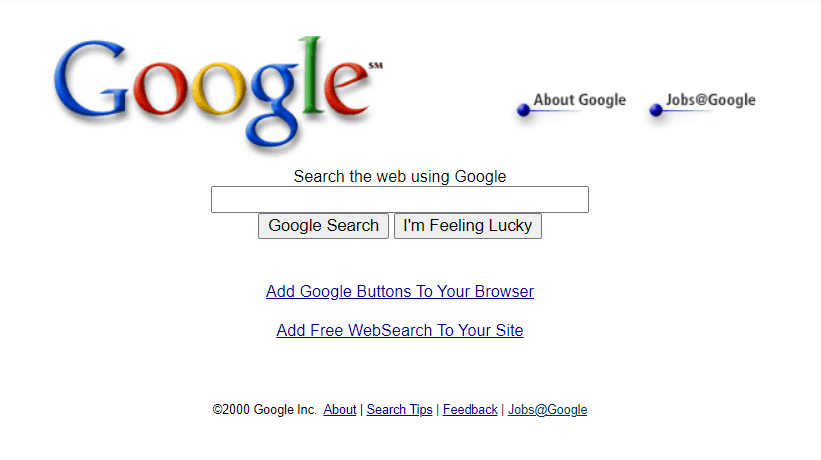 Google - dawny wygląd wyszukiwarki (screenshot z Wayback Machine)