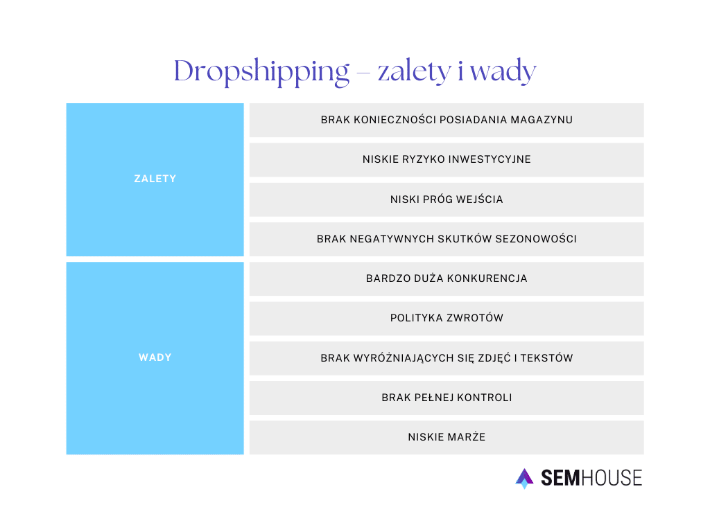 Zalety i wady dropshippingu - infografika