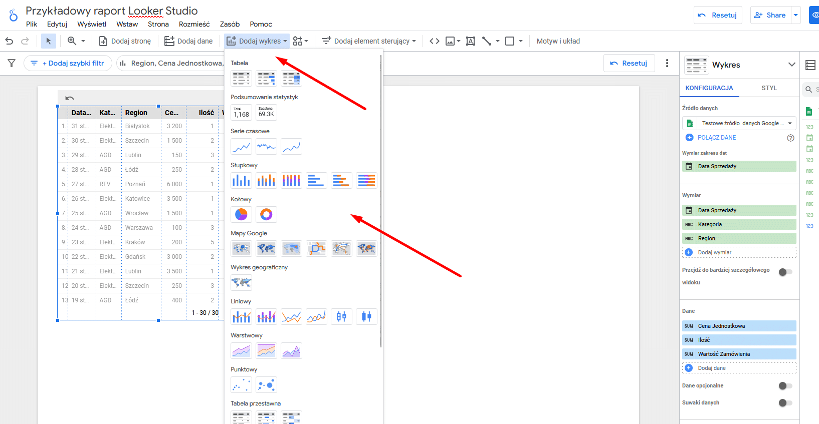 Looker Studio (Google Data Studio) - dodawanie wykresu
