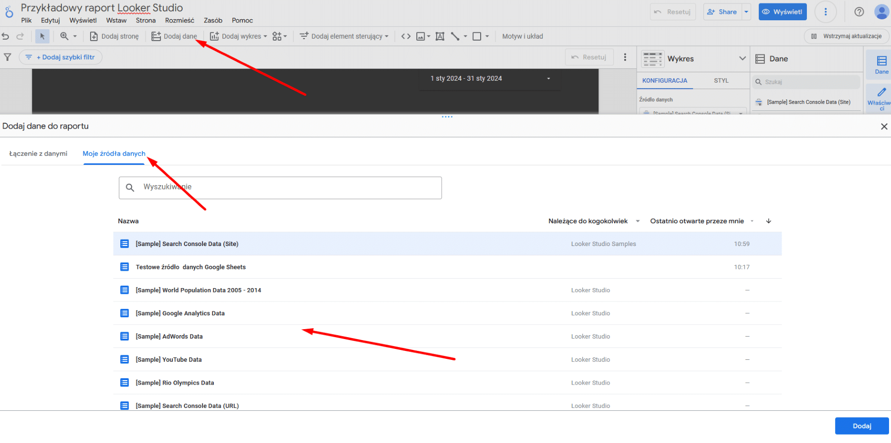 Looker Studio (Google Data Studio) - dodawanie danych do raportu
