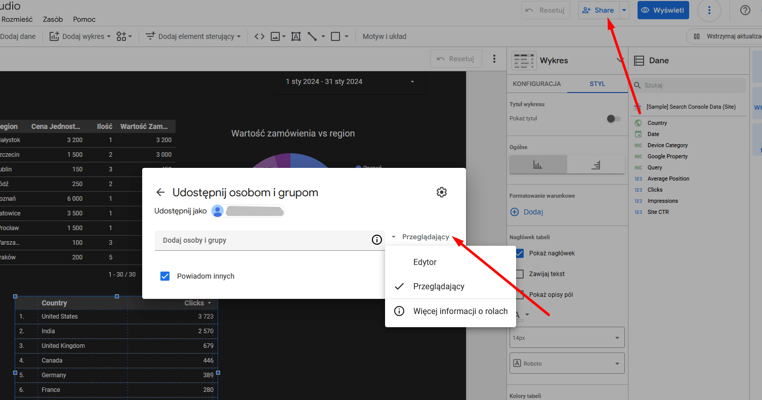 Looker Studio (Google Data Studio) - udostępnianie raportu