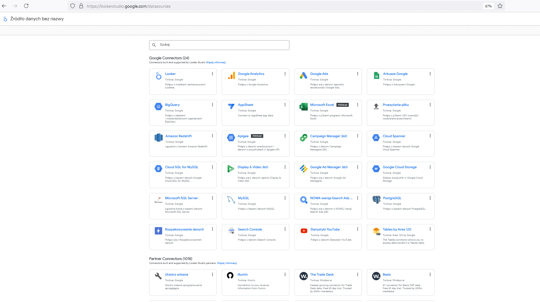 Looker Studio (Google Data Studio) - ponad 1000 konektoró do wyboru