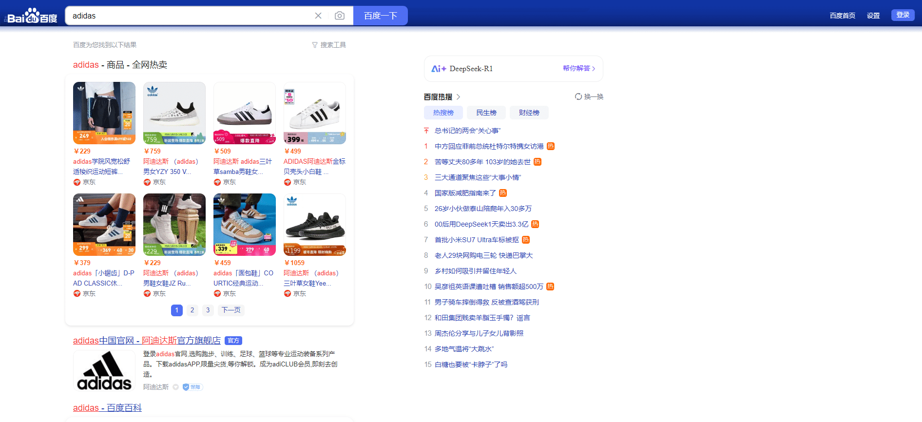 Baidu - przykładowy wygląd SERP