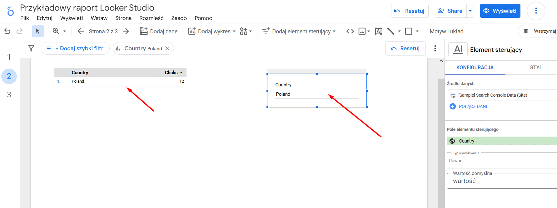 Looker Studio (Google Data Studio) - okno wprowadzania danych