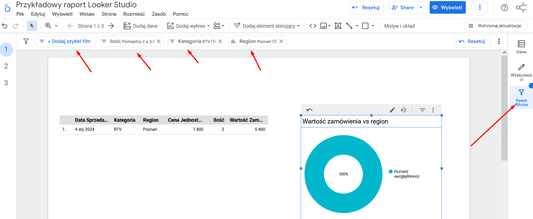 Looker Studio (Google Data Studio) - szybkie filtry