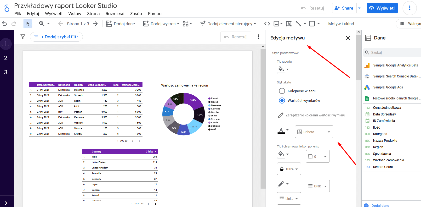 Looker Studio (Google Data Studio) - edycja motywu
