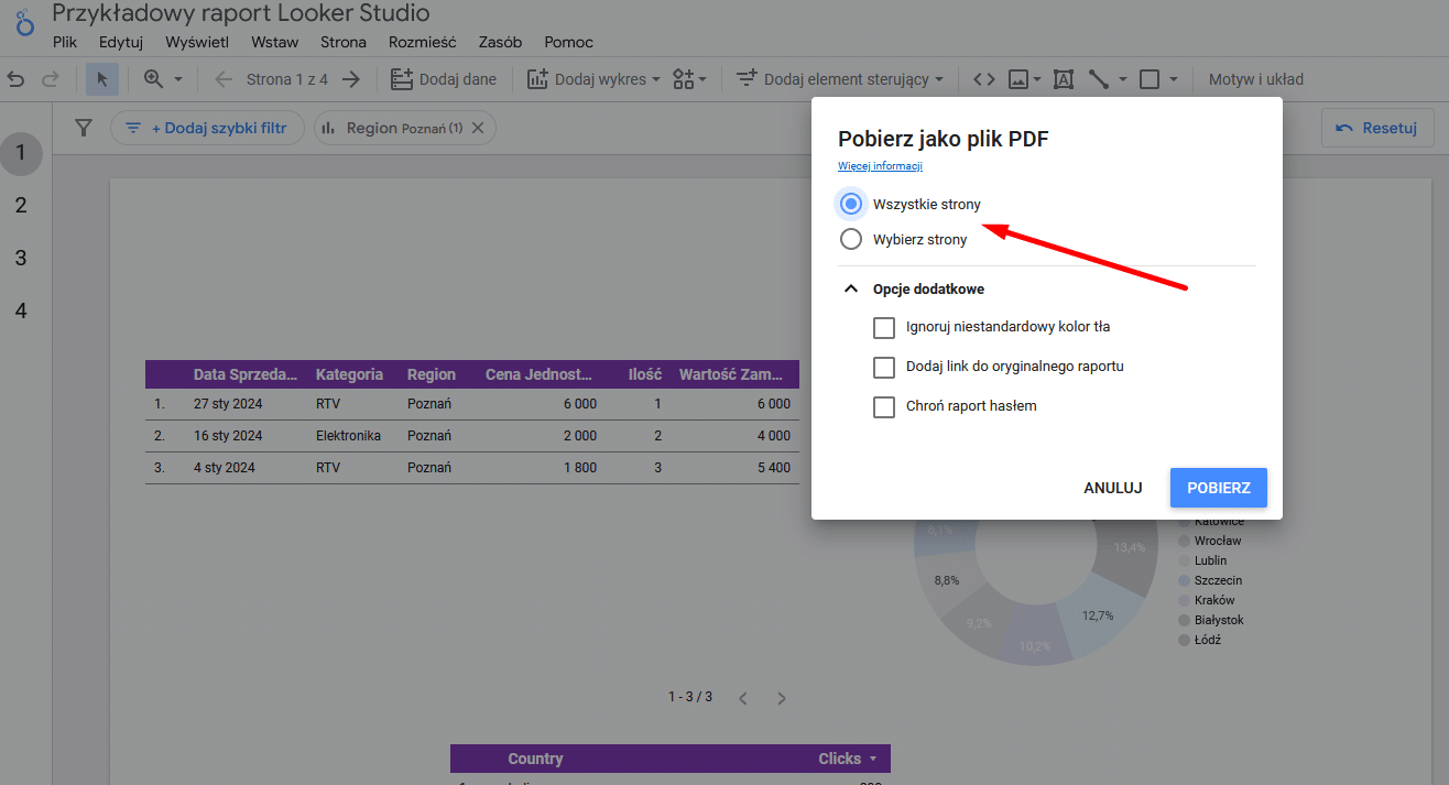 Looker Studio (Google Data Studio) - eksport raportu do pliku PDF