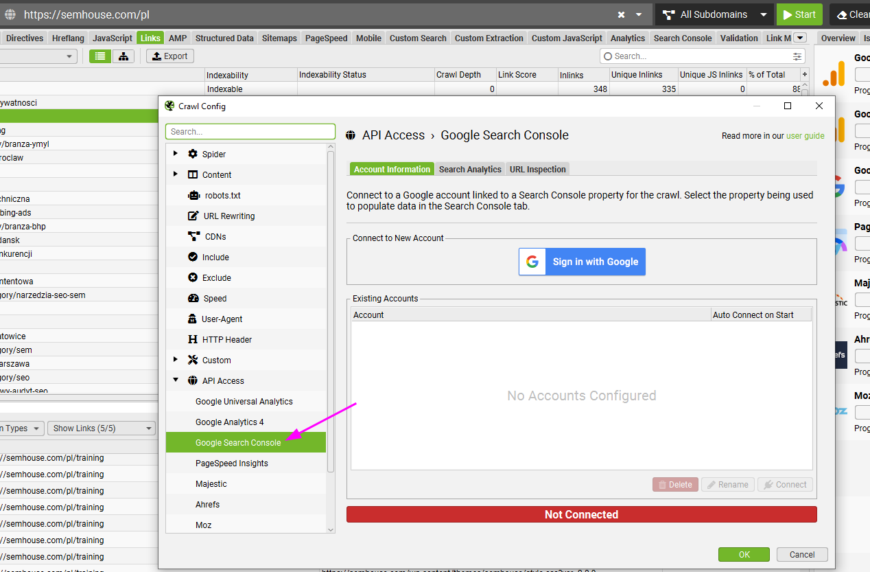 Screaming Frog API - integracja z Google Search Console