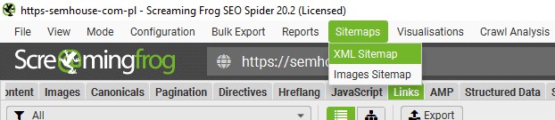 Generowanie sitemapy w Screaming Frog SEO Spider