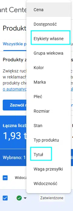 Edytowanie feedu produktowego w Google Merchant Center (tytuł, etykiety)