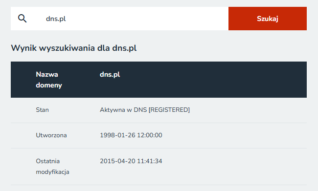 Sprawdzanie danych WHOIS domeny w rejestrze NASK