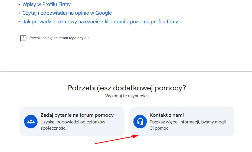 Kontakt z obsługą Google Maps