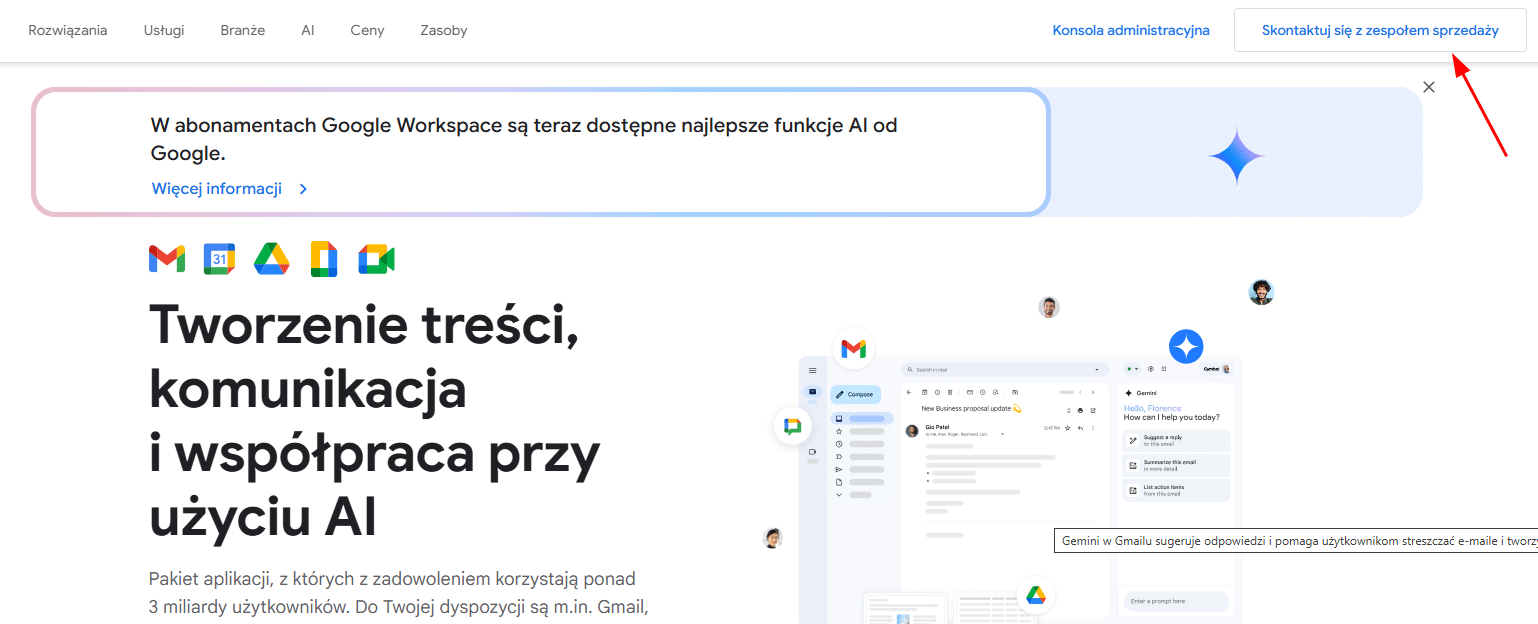 Kontakt z działem sprzedaży Google Workplace