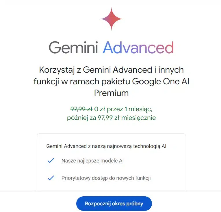 Gemini Advanced - bezpłatny okres próbny