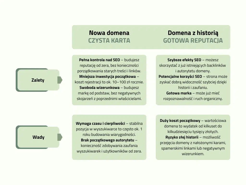 Nowa domena vs domena z historią - zalety i wady (infografika)