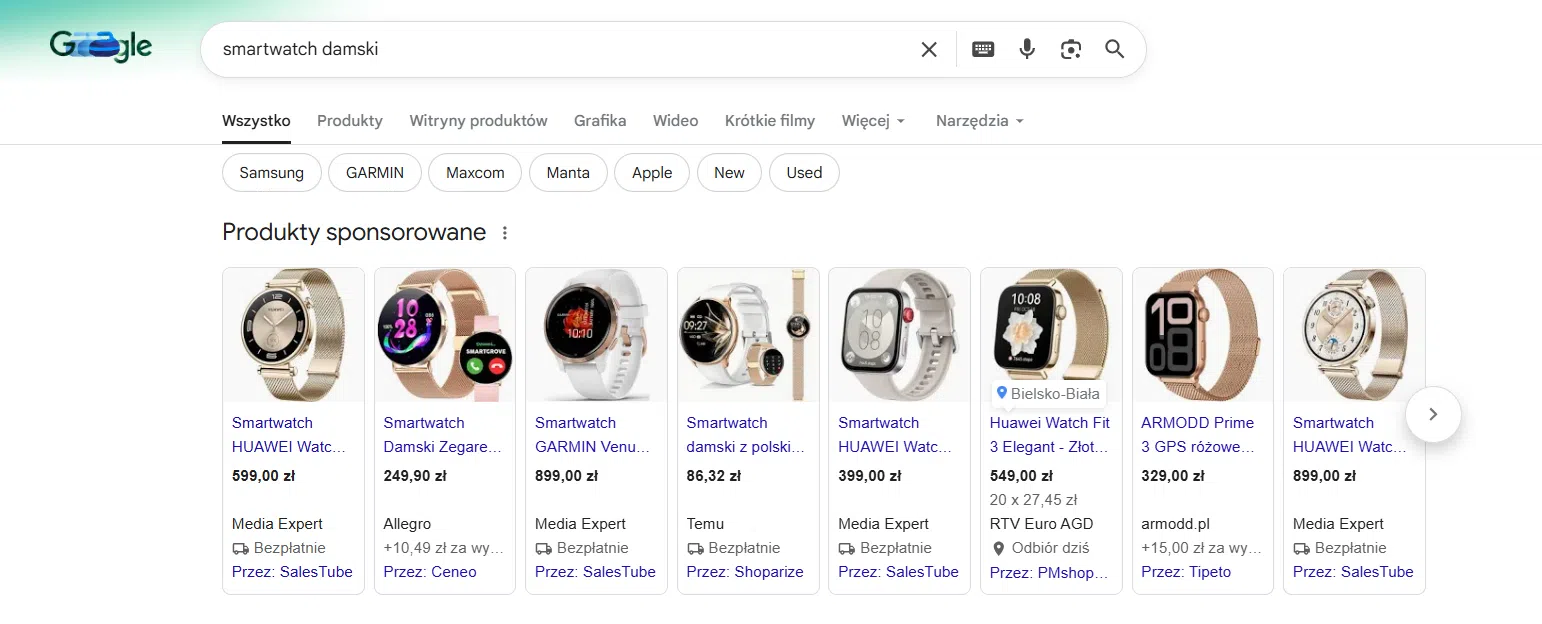 Google Zakupy - płatne reklamy produktowe wyświetlające się na stronie SERP